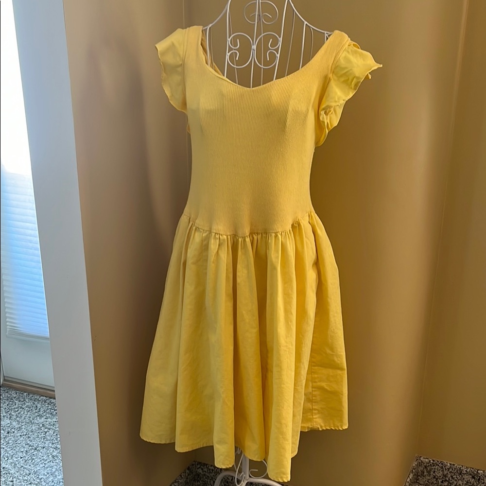 Vintage Yellow Fit and Flare Sundress with Flutter Sleeves